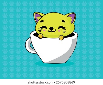 Yellow cat, inside a cage, cute, kitten, with blue paws background