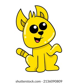 yellow cat laughing funny wants to be petted, vector illustration art. doodle icon image kawaii.