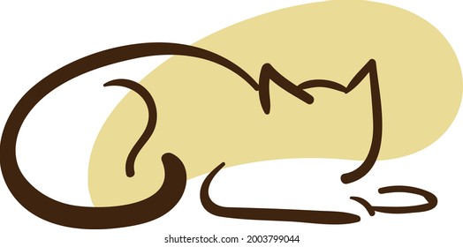 Yellow cat laying down, illustration, vector on a white background.