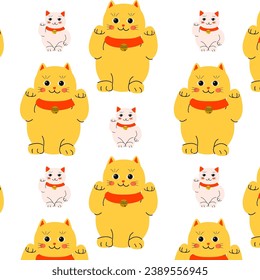 yellow cat maneki and white neko pet