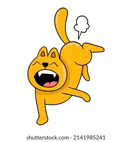 the yellow cat is screaming, vector illustration art. doodle icon image kawaii.