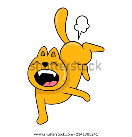 the yellow cat is screaming, vector illustration art. doodle icon image kawaii.