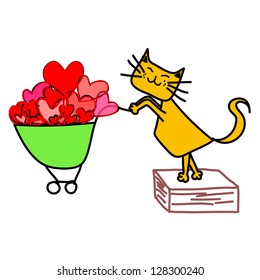 yellow cat with shopping cart