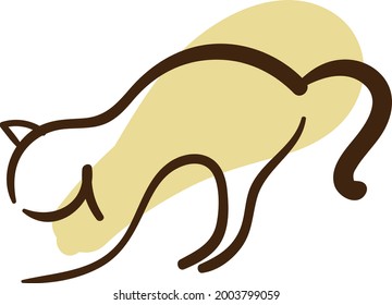 El gato amarillo se estira hacia la izquierda, ilustración, vector sobre un fondo blanco.