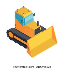 Yellow caterpillar bulldozer construction machinery isometric icon vector illustration