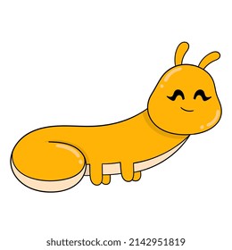 Yellow Caterpillar Smiling Happy Face, Vector Illustration Art. Doodle Icon Image Kawaii.