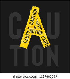 yellow cation tape forming caution word illustration