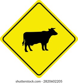 Yellow cattle crossing warning sign vector for livestock road safety awareness.