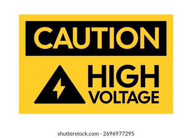Yellow CAUTION HIGH VOLTAGE sign with lightning symbol for electrical hazard alerts