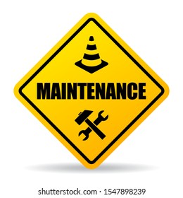 Yellow caution maintenance vector sign on white background