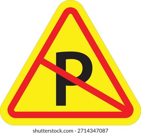 Advertencia amarilla sobre el icono de estacionamiento, símbolo triangular de advertencia de tráfico para la regulación vial, aviso de restricción del vehículo y conciencia de seguridad