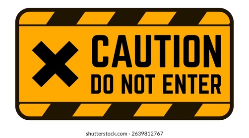 Yellow caution sign featuring bold black stripes and a cross, indicating a restricted area and prohibiting entry, effectively conveying a message of safety and warning