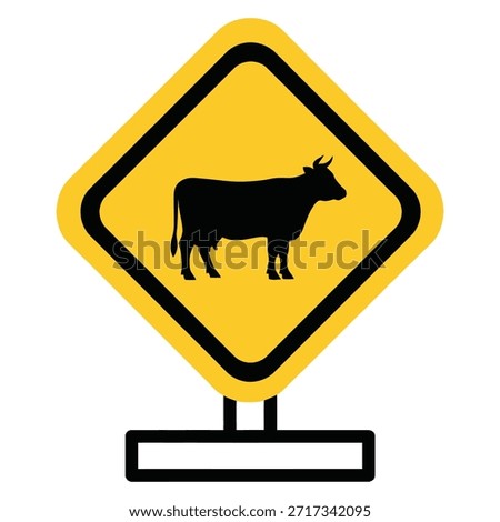 Yellow Caution Sign Warning of Farm Animals and Possible Livestock Hazard