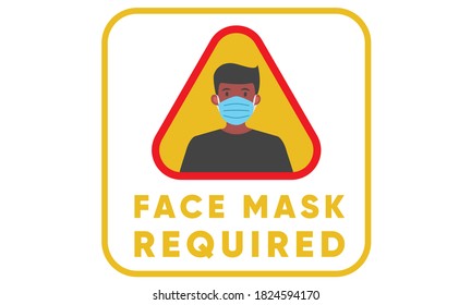 Gelbes Vorsichtszeichen. Warnzeichen, keine Maske kein Eintrag, tragen Sie bitte Maske, Coronavirus Disease 2019. Soziale Distanzierung. Covid-19 Prävention. Symbol-Vektorgrafik