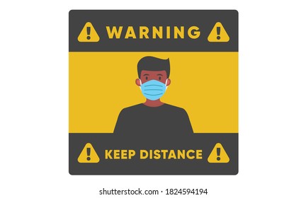 Yellow Caution Sign. warning sign, no mask no entry,  please wear mask, Coronavirus Disease 2019. Social Distancing. Covid-19 Prevention. Symbol Vector Illustration
