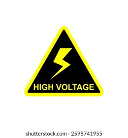 Yellow caution sticker with a black lightning bolt inside a triangle, warning of high voltage. Ideal for marking electrical hazards in industrial or workplace settings