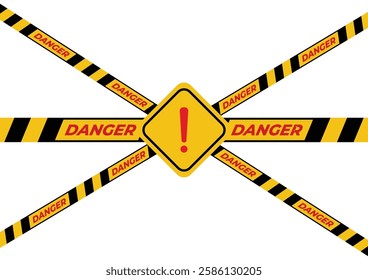 Yellow caution tape marked with danger surrounds a warning sign, clearly indicating a hazardous area that requires attention and precautions for safety.