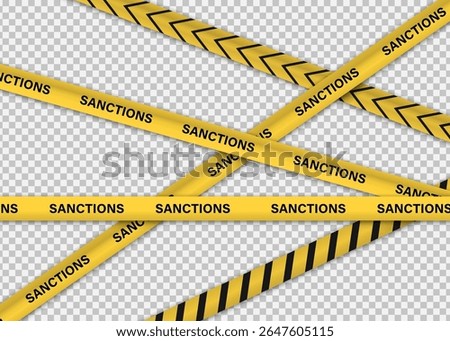 Yellow caution tape with the word SANCTIONS on transparent background representing economic or political restrictions. Sanctions Warning Tape. Economic Sanction Concept.
