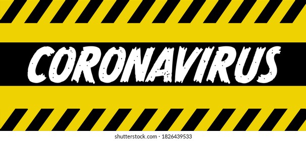 Gelbe Warnmeldung Panorama Zeichen COVID-19 (Coronavirus) Hintergrund für die Gesundheitspandemie globale Krise. Social Distancing und Virus Spread Konzept.	