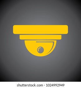 Yellow CCTV Camera icon on black background.