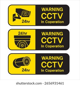 Gelber CCTV auf quadratisch schwarzem Hintergrund, Home Cam elektronische Überwachungszone Führung Aufkleber. CCTV-Installationszone. CCTV-Symbol.