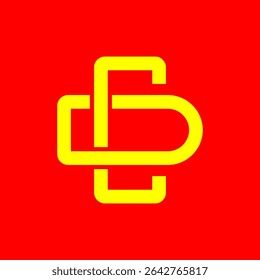 Logo amarillo del monograma del CD en el fondo rojo - diseño interconectado estilizado Abstractas de las letras"