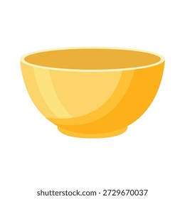 Yellow ceramic bowl flat vector illustration isolated on white background