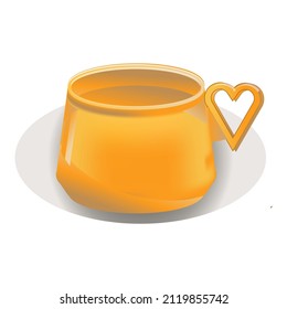 Yellow Ceramic Mug with Heart Shape Handle Vector Illustration