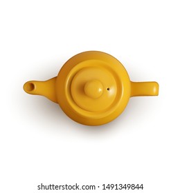Yellow ceramic teapot isolated on white background. Top view vector illustration