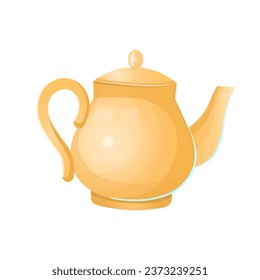 Yellow ceramic teapot. Vector cartoon illustration.
