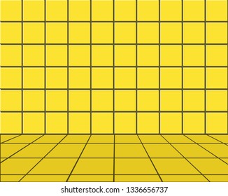 Yellow ceramic tile wall and floor. 3D illustration