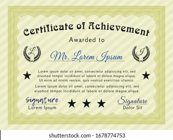 Yellow Certificate of achievement. With background. Detailed. Perfect design. 