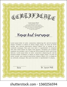 Yellow Certificate of achievement. With background. Lovely design. Customizable, Easy to edit and change colors. 