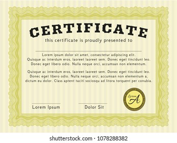 Yellow Certificate of achievement. With background. Superior design. Vector illustration. 