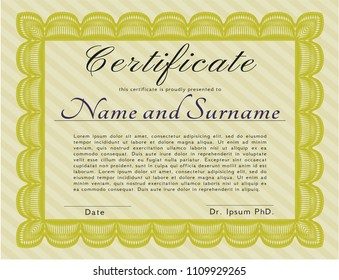  Yellow Certificate of achievement. With complex background. Nice design. Detailed. 