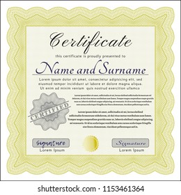 Yellow Certificate of achievement. With complex background. Detailed. Good design. 