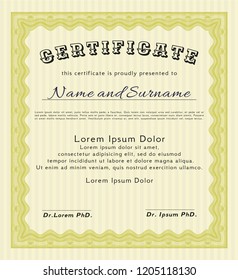 Yellow Certificate of achievement. With complex background. Customizable, Easy to edit and change colors. Good design. 