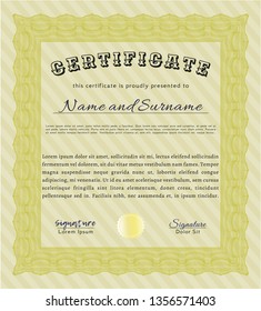 Yellow Certificate of achievement. With complex background. Vector illustration. Artistry design. 