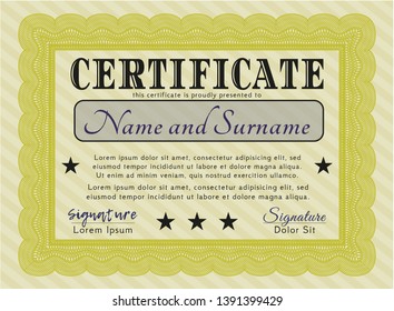 Yellow Certificate of achievement. Complex background. Lovely design. Customizable, Easy to edit and change colors. 