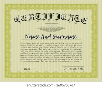 Yellow Certificate of achievement. With complex background. Customizable, Easy to edit and change colors. Elegant design. 