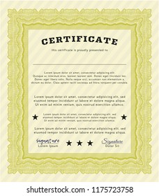 Yellow Certificate of achievement. With complex linear background. Superior design. Vector illustration. 