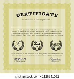 Yellow Certificate of achievement. Customizable, Easy to edit and change colors. With complex background. Nice design. 