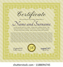 Yellow Certificate of achievement. Customizable, Easy to edit and change colors. With background. Money Pattern. 