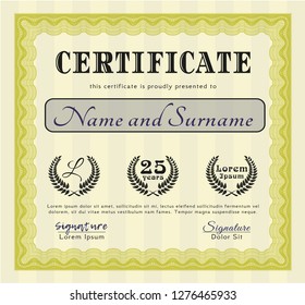 Yellow Certificate of achievement. Customizable, Easy to edit and change colors. With great quality guilloche pattern. Sophisticated design. 
