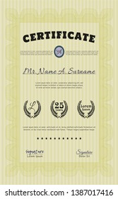Yellow Certificate of achievement. Customizable, Easy to edit and change colors. Printer friendly. Modern design. 