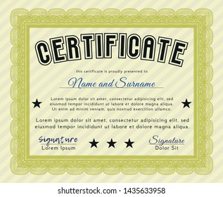 Yellow Certificate of achievement. Customizable, Easy to edit and change colors. With linear background. Perfect design. 