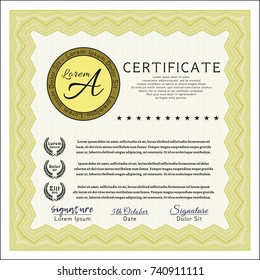 Yellow Certificate of achievement. Customizable, Easy to edit and change colors. With great quality guilloche pattern. Lovely design. 
