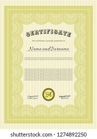 Yellow Certificate of achievement. Detailed. With background. Retro design. 