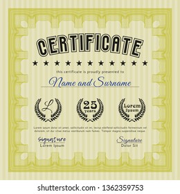 Yellow Certificate of achievement. Detailed. With background. Elegant design. 