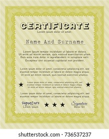 Yellow Certificate of achievement. Detailed. Complex background. Artistry design. 
